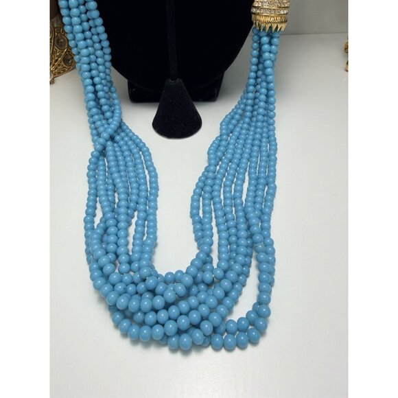 Ciner Luxury Feline Head Turquoise Beaded Necklace Earrings Set Vtg Stunning - Picture 4 of 16